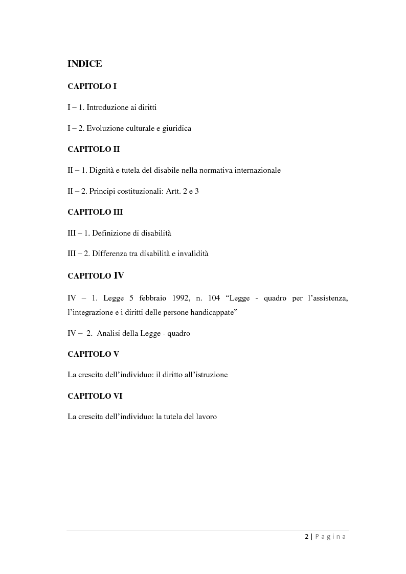 Indice della tesi: La Tutela dei Disabili nella Costituzione Italiana, Pagina 1