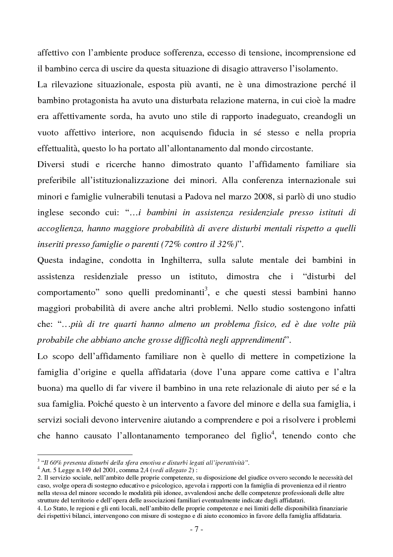 Anteprima della tesi: Disagi affettivo-relazionali in un bambino in affidamento familiare: una proposta di intervento pedagogico - clinico, Pagina 5