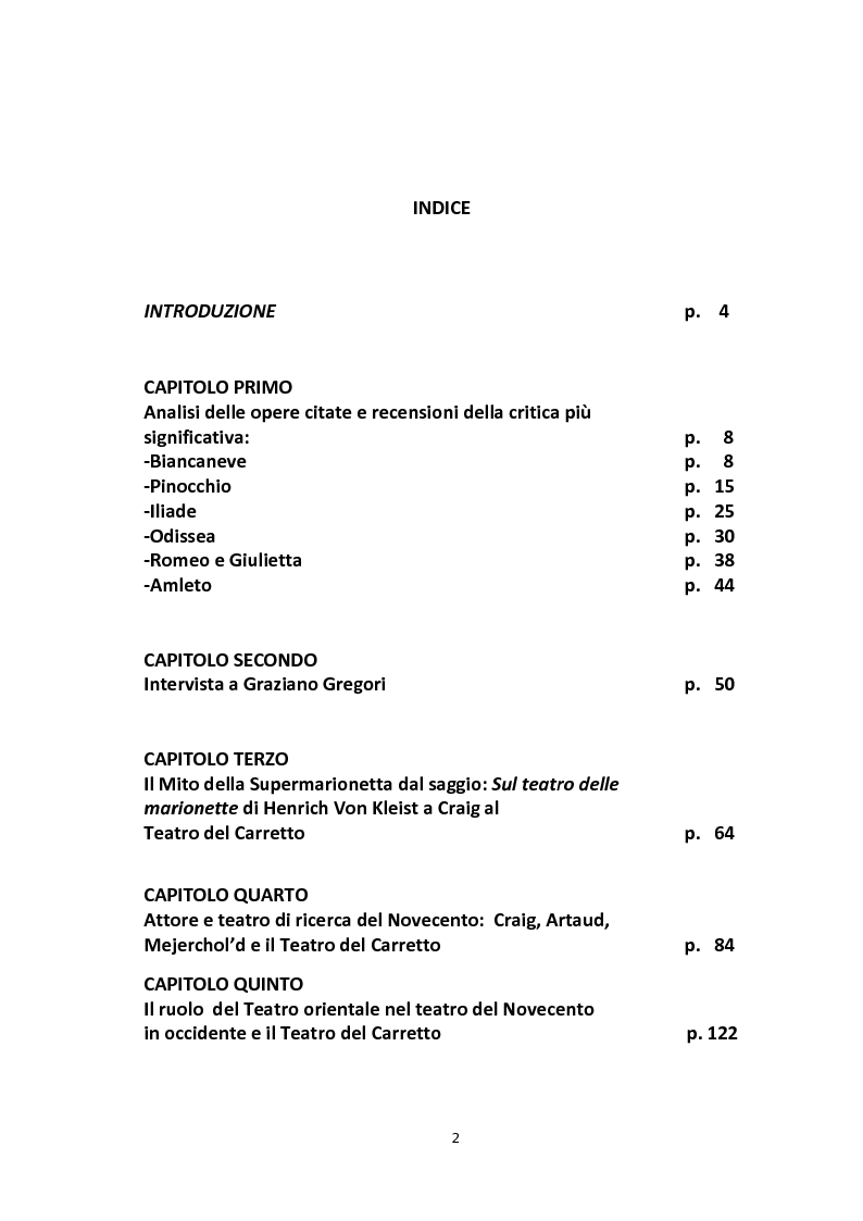 Indice della tesi: Il Teatro del Carretto: uno stile nel teatro del novecento, Pagina 1