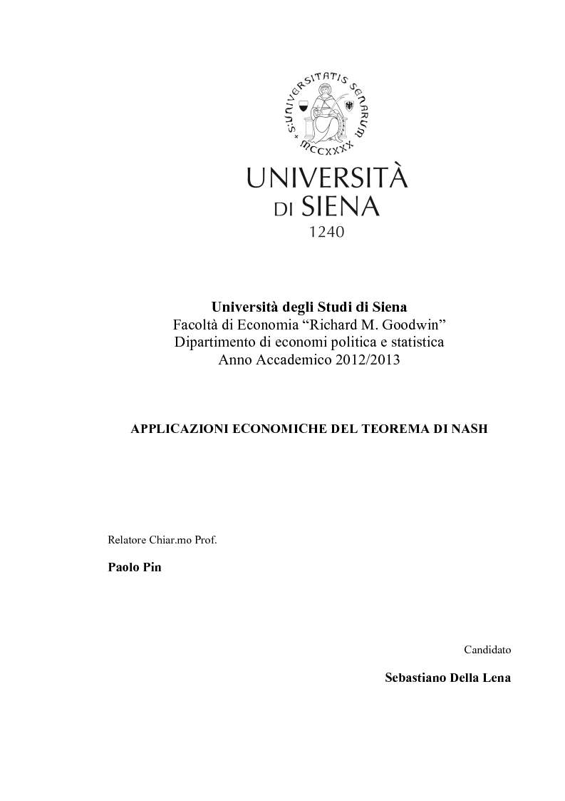Anteprima della tesi: Applicazioni economiche del teorema di Nash, Pagina 1