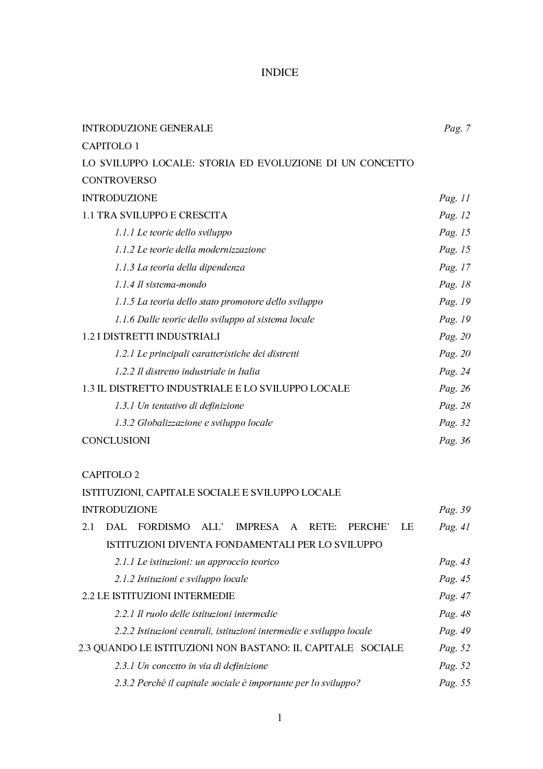 Indice della tesi: Petrolio e sviluppo locale. Il caso Basilicata, Pagina 1