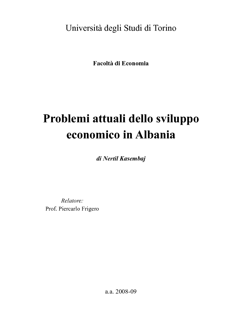 Anteprima della tesi: Problemi attuali dello sviluppo economico in Albania, Pagina 1