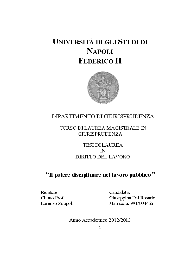 Anteprima della tesi: Il potere disciplinare nel lavoro pubblico, Pagina 1