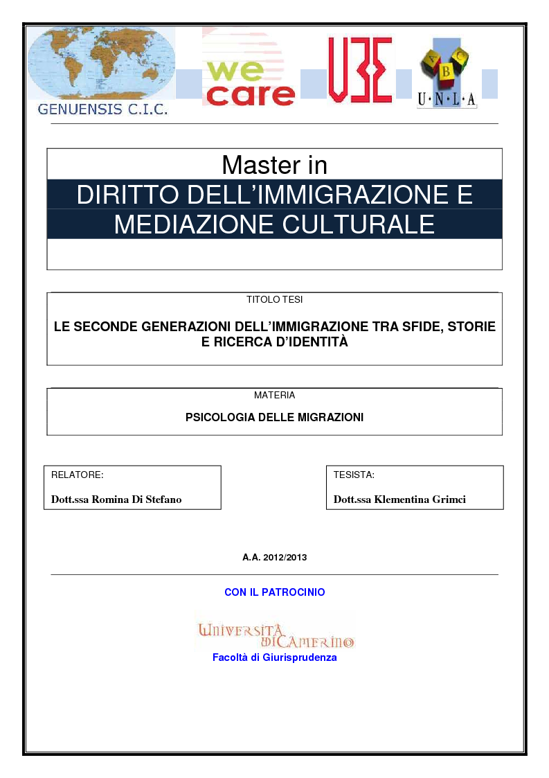 Anteprima della tesi: Le Seconde Generazioni dell'Immigrazione tra sfide, storie e ricerca d'identità, Pagina 1