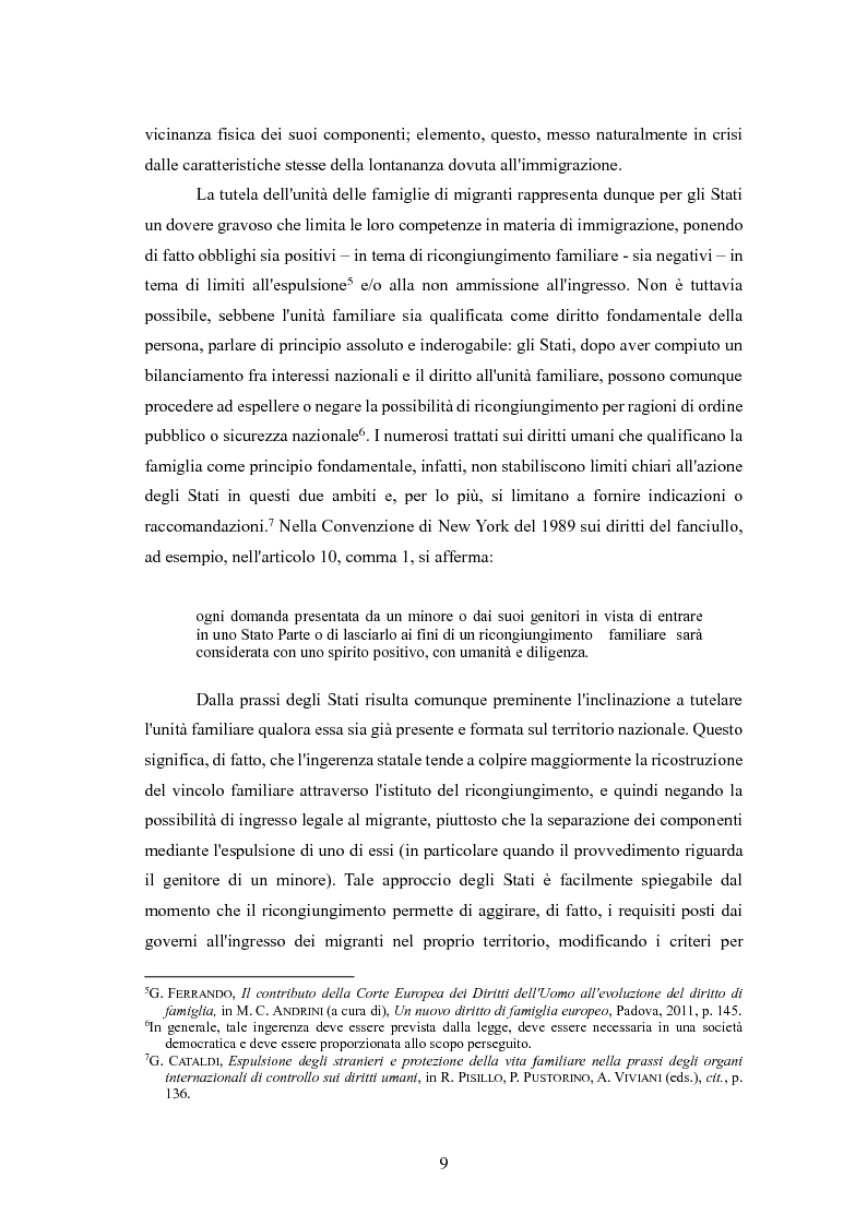 Anteprima della tesi: Il ricongiungimento familiare: tutele dell'ordinamento e aspetti problematici, Pagina 6
