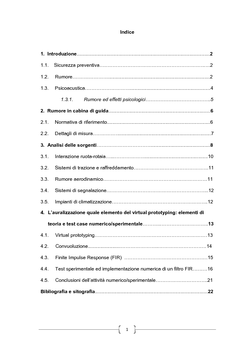 Indice della tesi: Metodologie innovative per l'analisi predittiva del rumore interno a veicoli ferroviari, Pagina 1