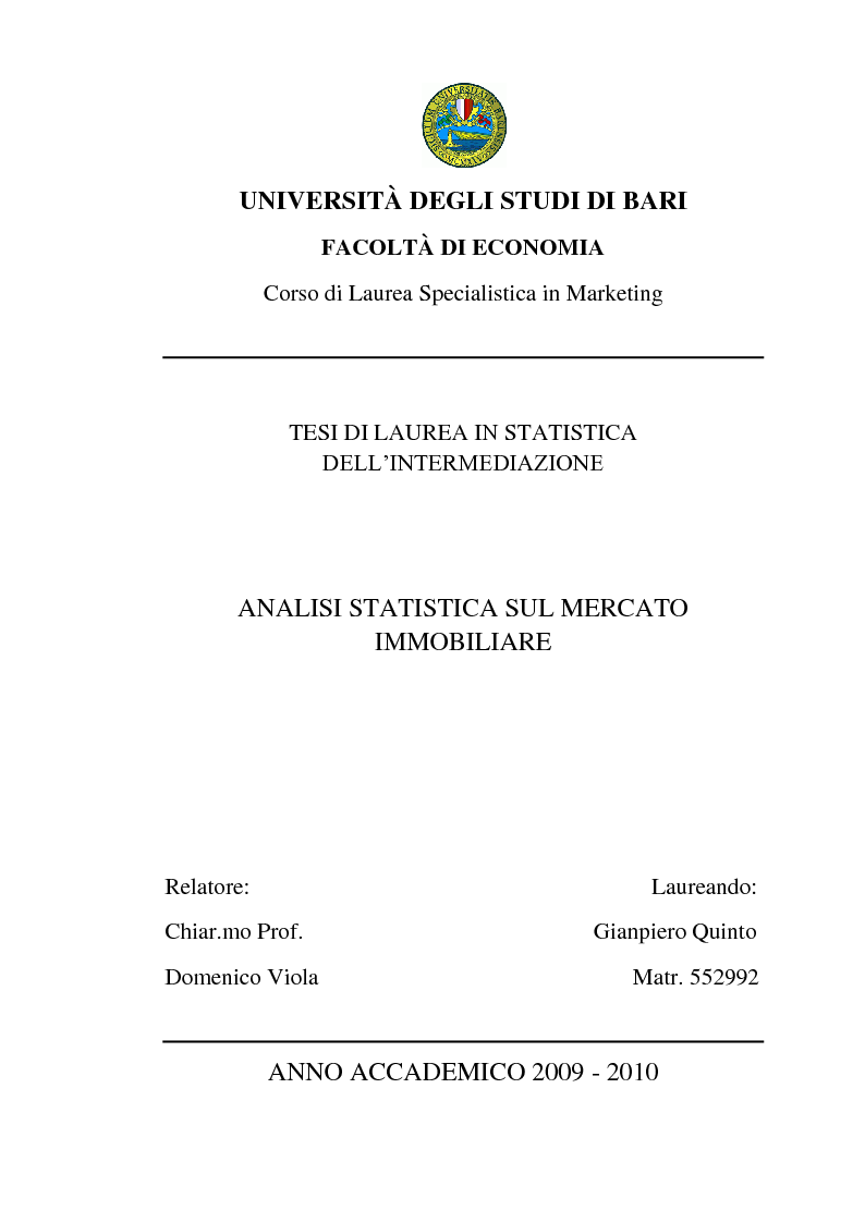 Anteprima della tesi: Analisi statistica sul mercato immobiliare, Pagina 1