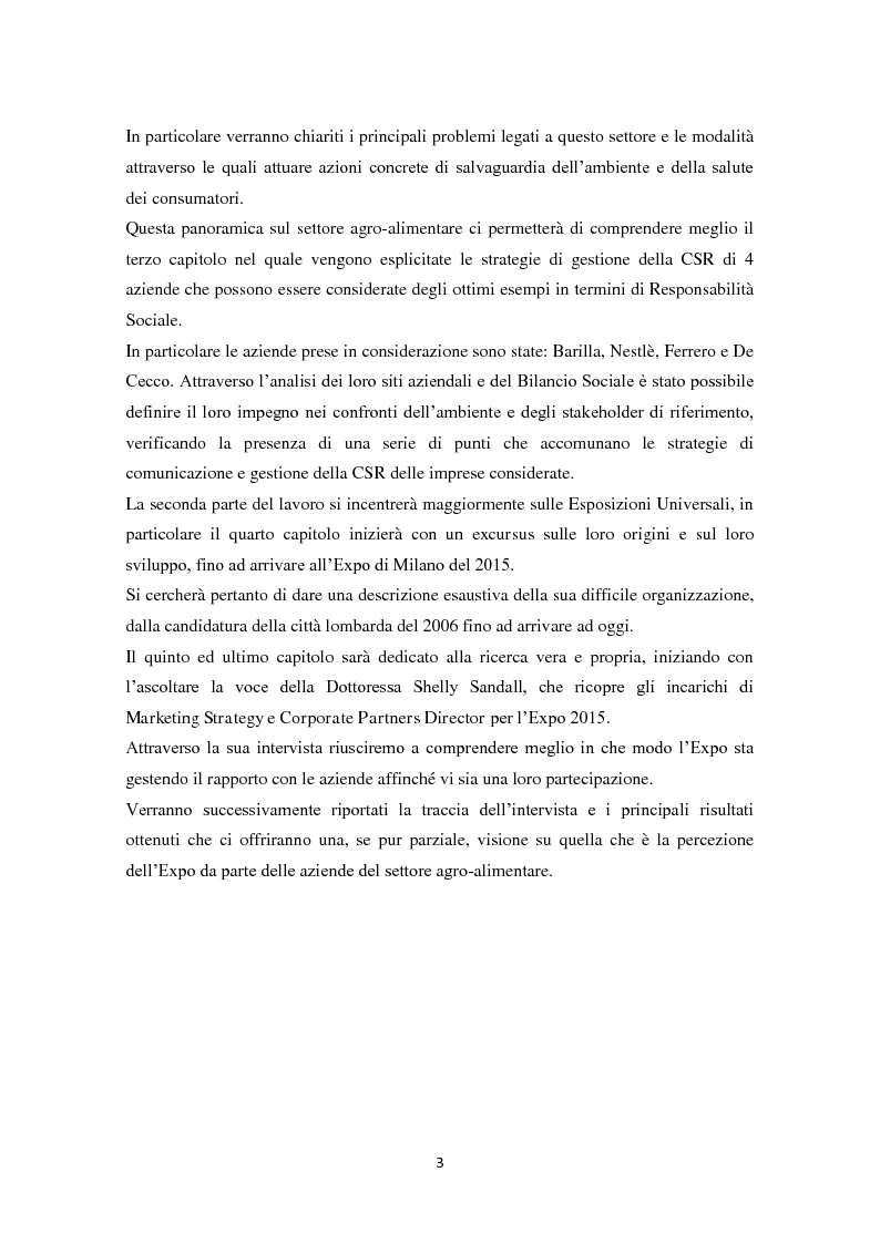 Anteprima della tesi: Le strategie di Responsabilità Sociale delle imprese agroalimentari. Le opportunità offerte da Expo 2015, Pagina 3