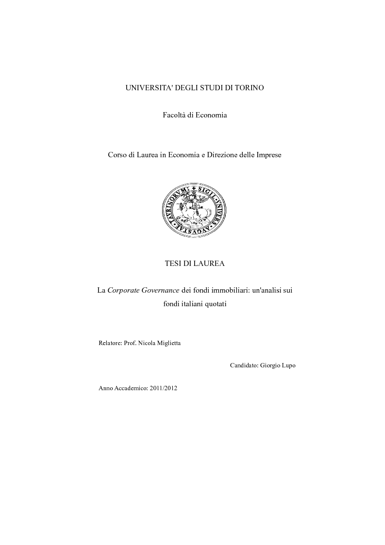 Anteprima della tesi: La corporate governance dei fondi immobiliari: un'analisi sui fondi italiani quotati, Pagina 1