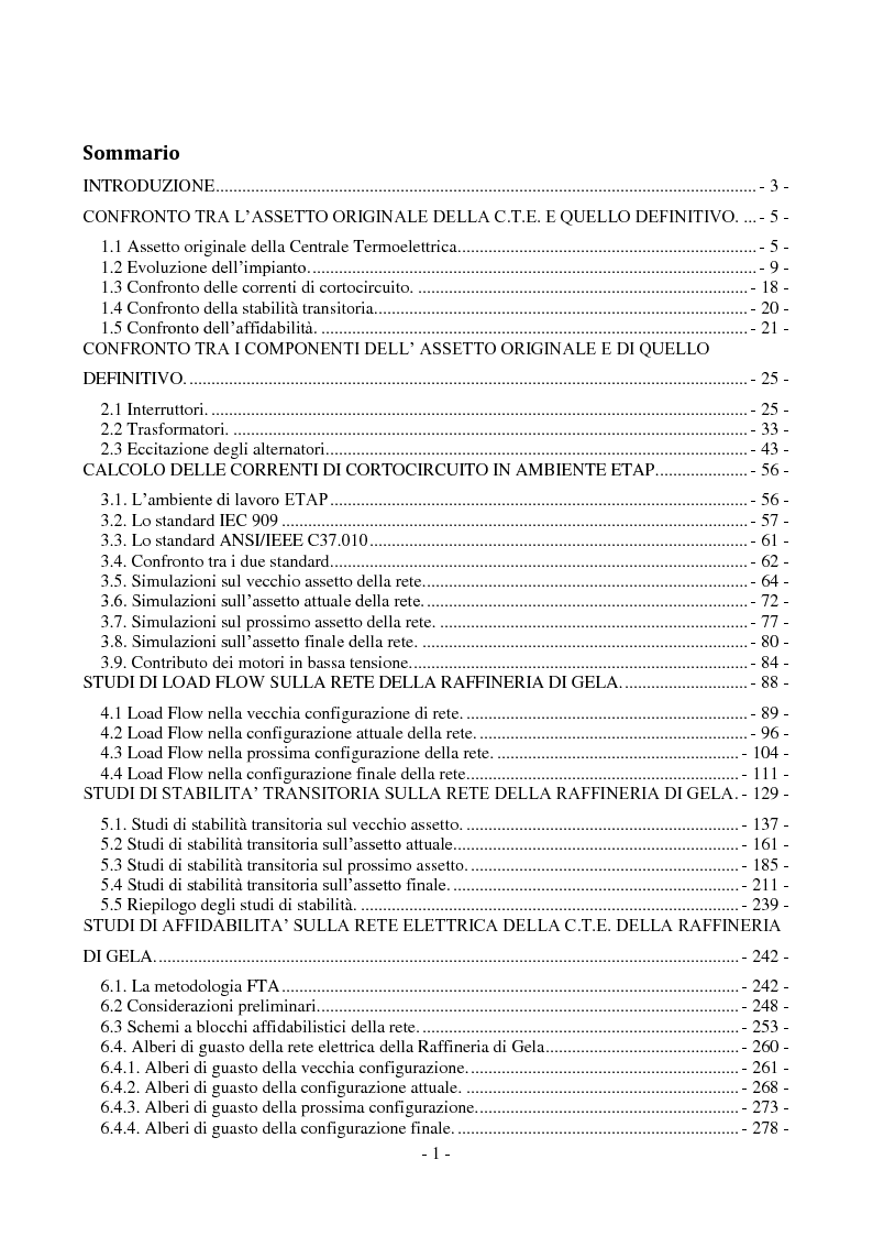 Indice della tesi: Studi di rete e di affidabilità per l'ammodernamento della centrale termoelettrica della raffineria di Gela, Pagina 1