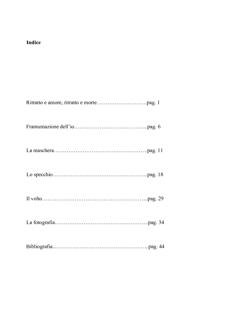 Indice della tesi: L'autoritratto nella pittura italiana contemporanea, Pagina 1