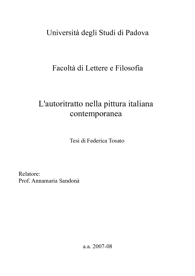 Anteprima della tesi: L'autoritratto nella pittura italiana contemporanea, Pagina 1