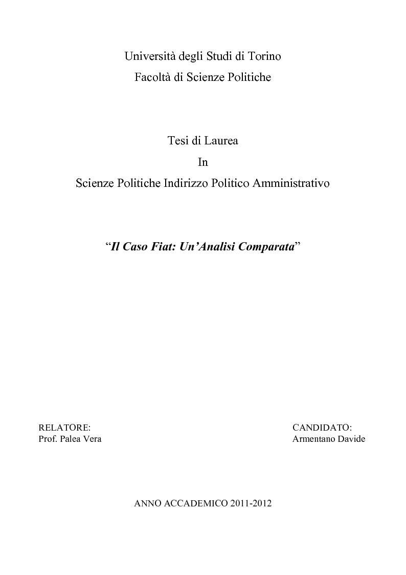 Anteprima della tesi: Il Caso Fiat: un'analisi comparata, Pagina 1