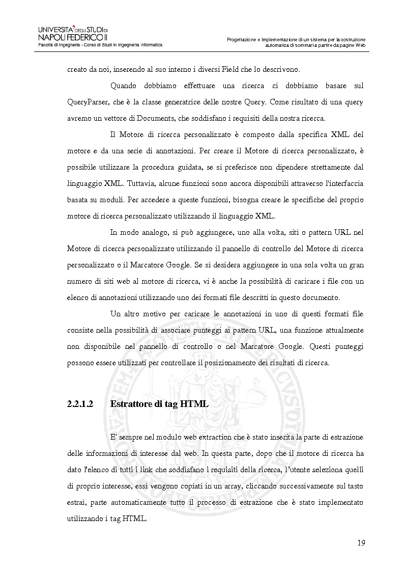 Estratto dalla tesi: Progettazione e Implementazione di un sistema per la costruzione automatica di sommari a partire da pagine Web