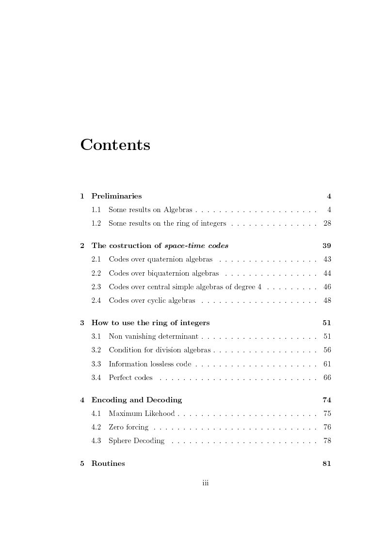 Indice della tesi: Central Simple Algebras: an application to wireless communications, Pagina 1