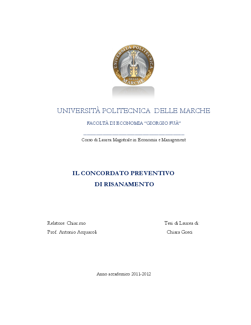 Anteprima della tesi: Il concordato preventivo di risanamento, Pagina 1
