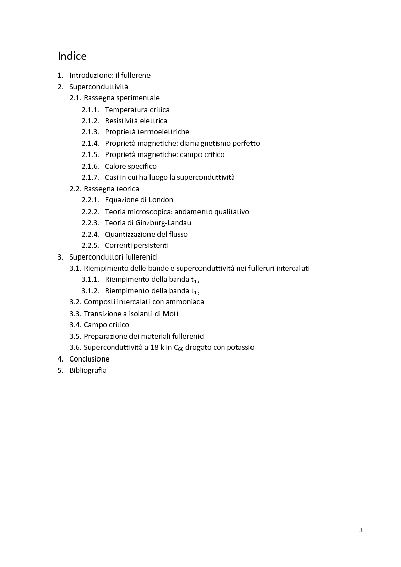 Indice della tesi: Superconduttività nei Materiali Fullerenici, Pagina 1
