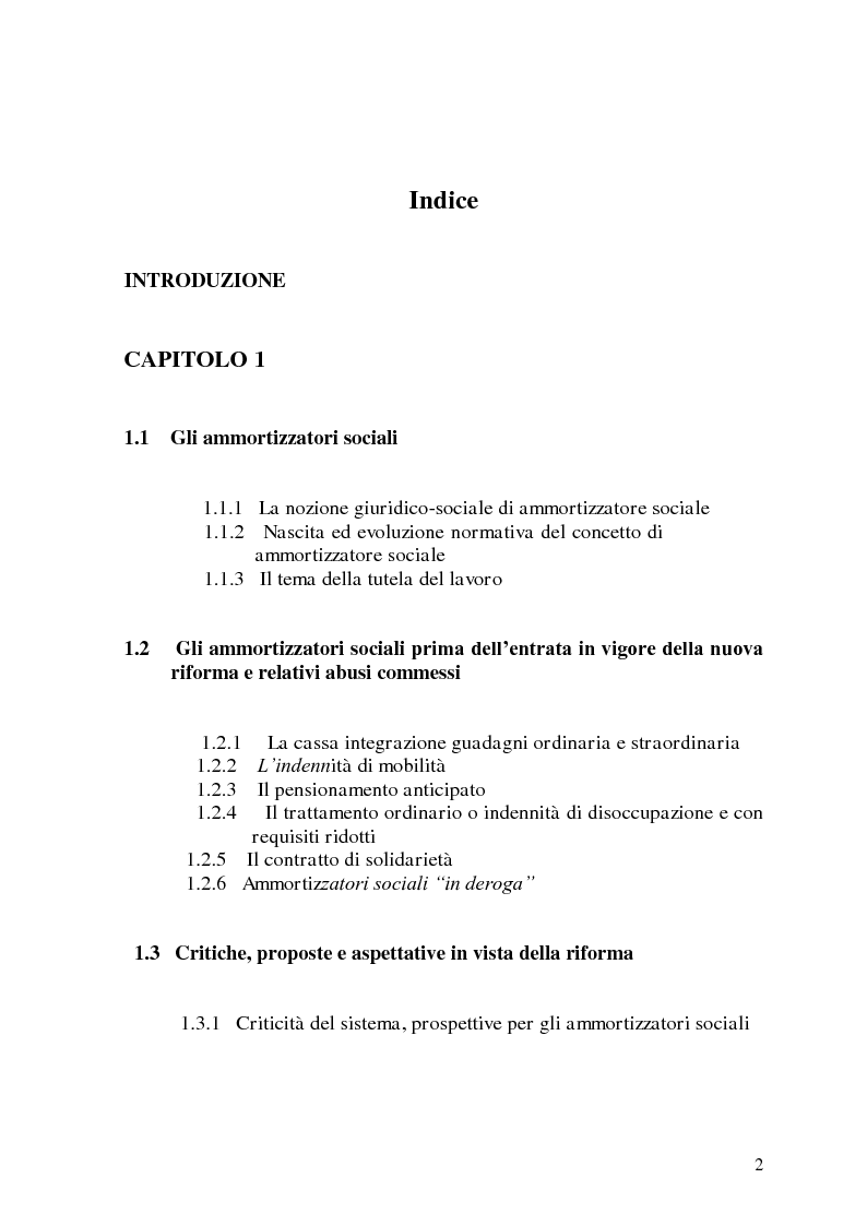 Indice della tesi: La riforma degli ammortizzatori sociali. Sguardo comparato all'Unione Europea, Pagina 1