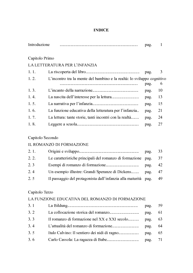 Indice della tesi: Il romanzo di formazione, Pagina 1
