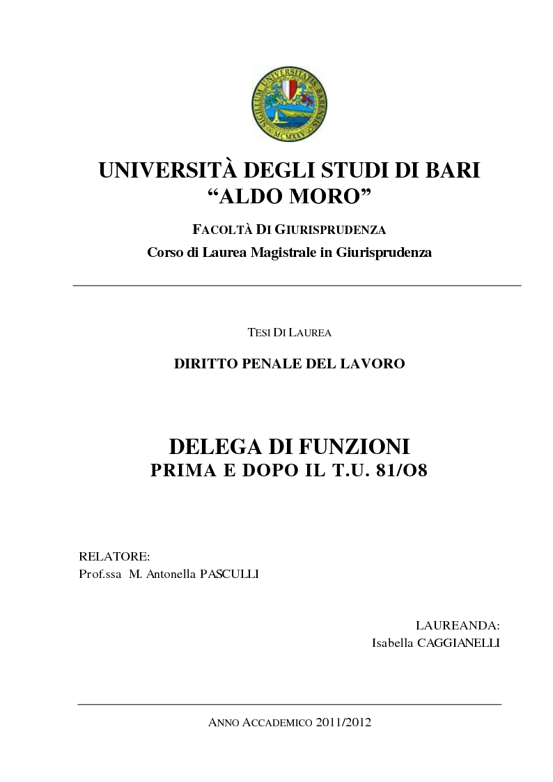 Universita Degli Studi Di Bari Aldo Moro Facolta Di