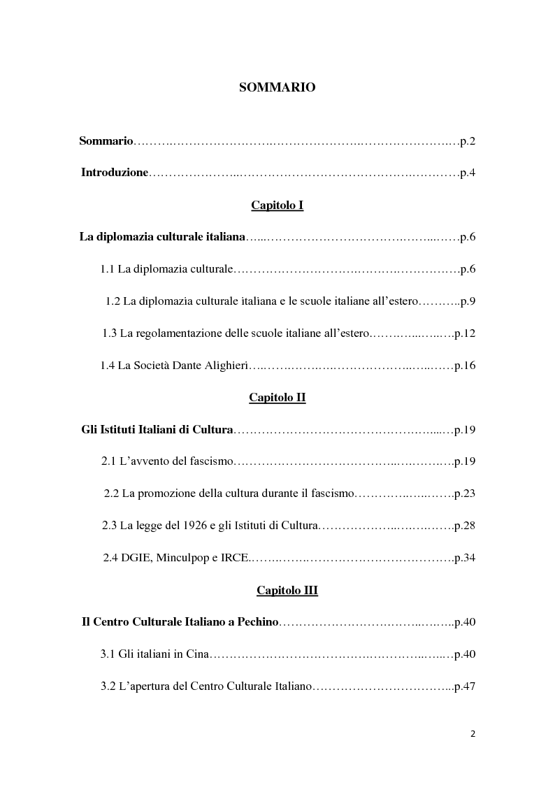 Indice della tesi: Il Centro Culturale Italiano a Pechino - Dai documenti dell’Archivio storico del Ministero degli Affari Esteri (1939-1943), Pagina 1
