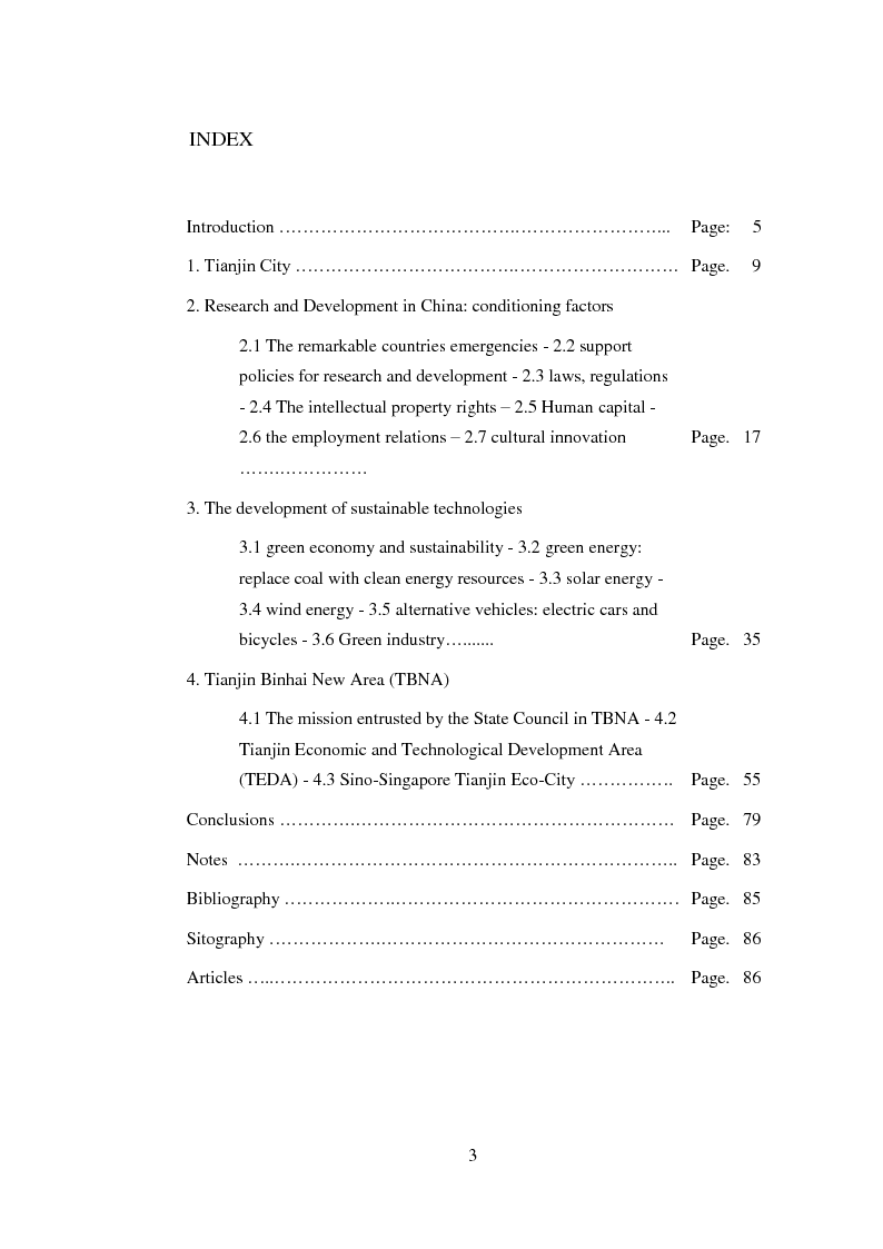 Indice della tesi: Green economy in China, Pagina 1