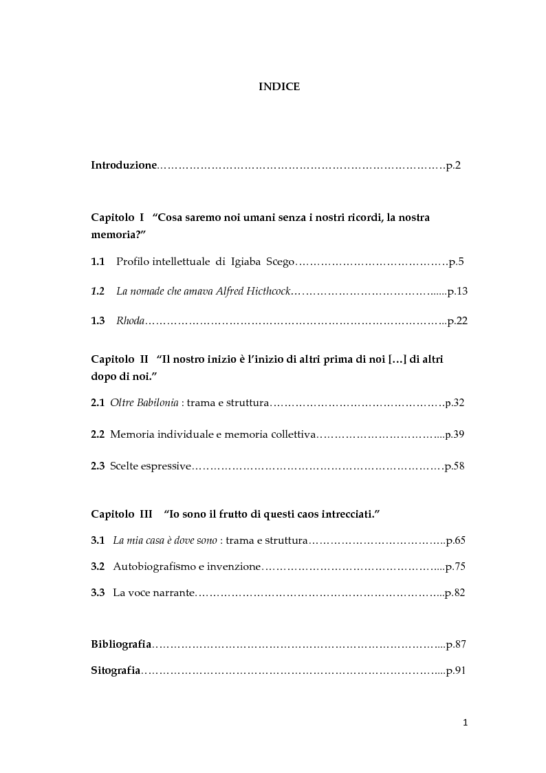 Indice della tesi: ''Andare avanti, tornare indietro, fermarsi, perdersi.'' La memoria 'inventiva' nella scrittura di Igiaba Scego, Pagina 1