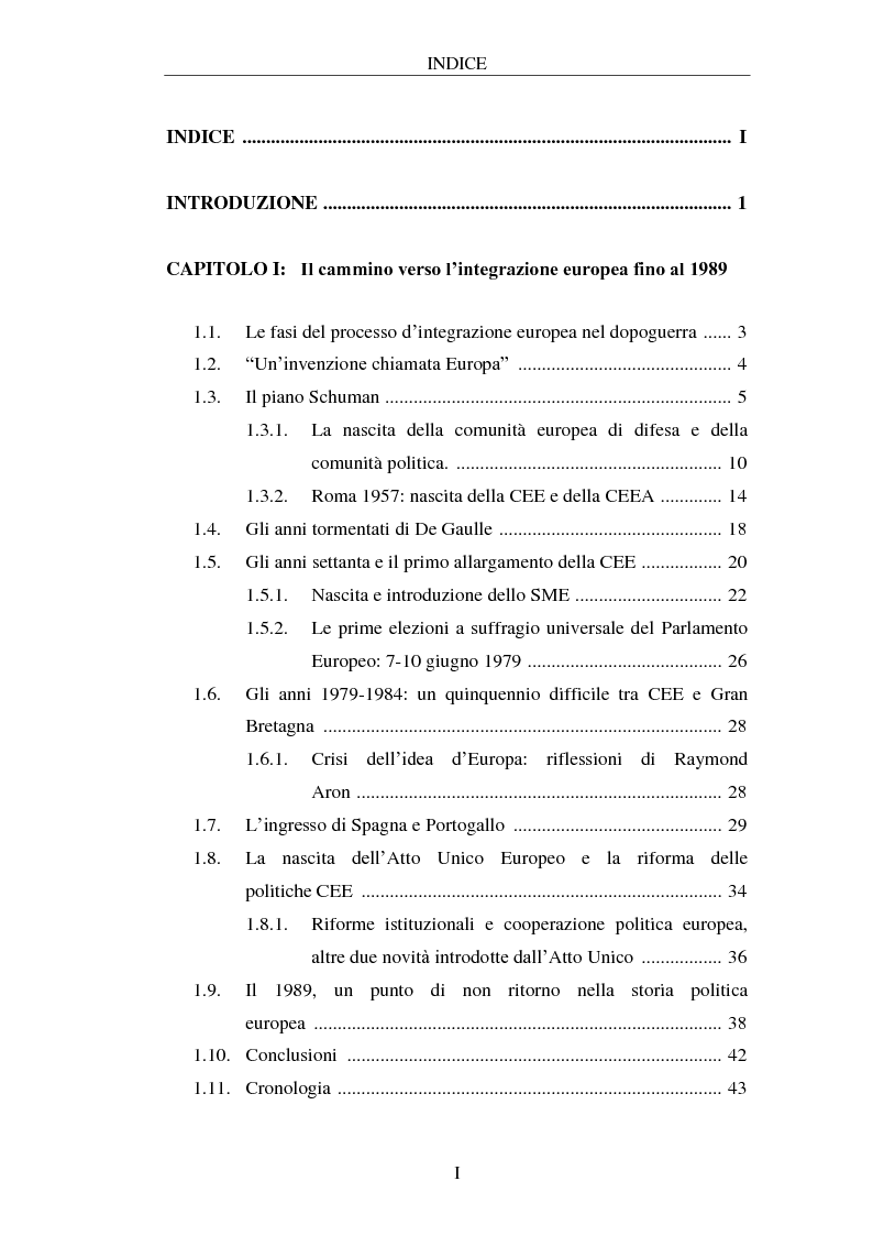 Indice della tesi: Vantaggi e svantaggi della diversità, le problematiche dell'allargamento nell'Unione Europea: il caso Turchia, Pagina 1