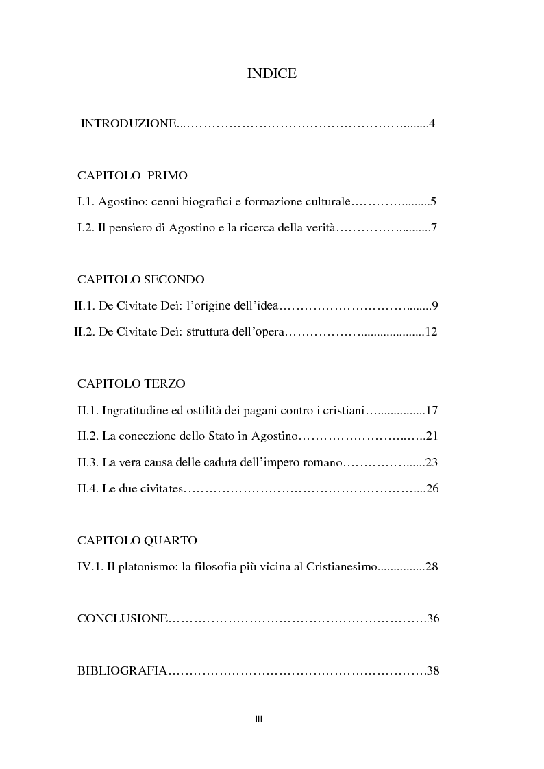 Indice della tesi: Il rapporto tra cristiani e pagani nel De civitate Dei di Agostino, Pagina 1