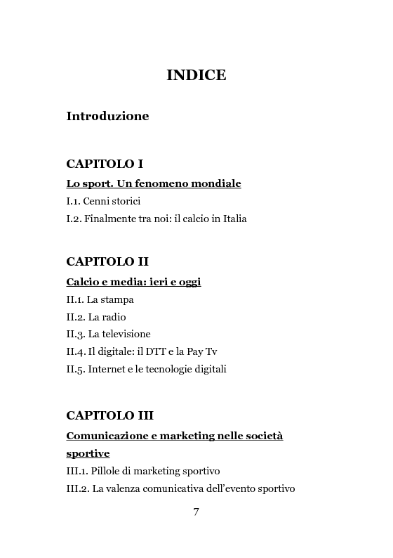 Indice della tesi: La ''partita'' della comunicazione. Imprese sportive e media, Pagina 1