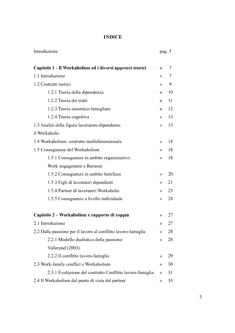 Indice della tesi: Workaholism e benessere coniugale: un'indagine empirica, Pagina 1