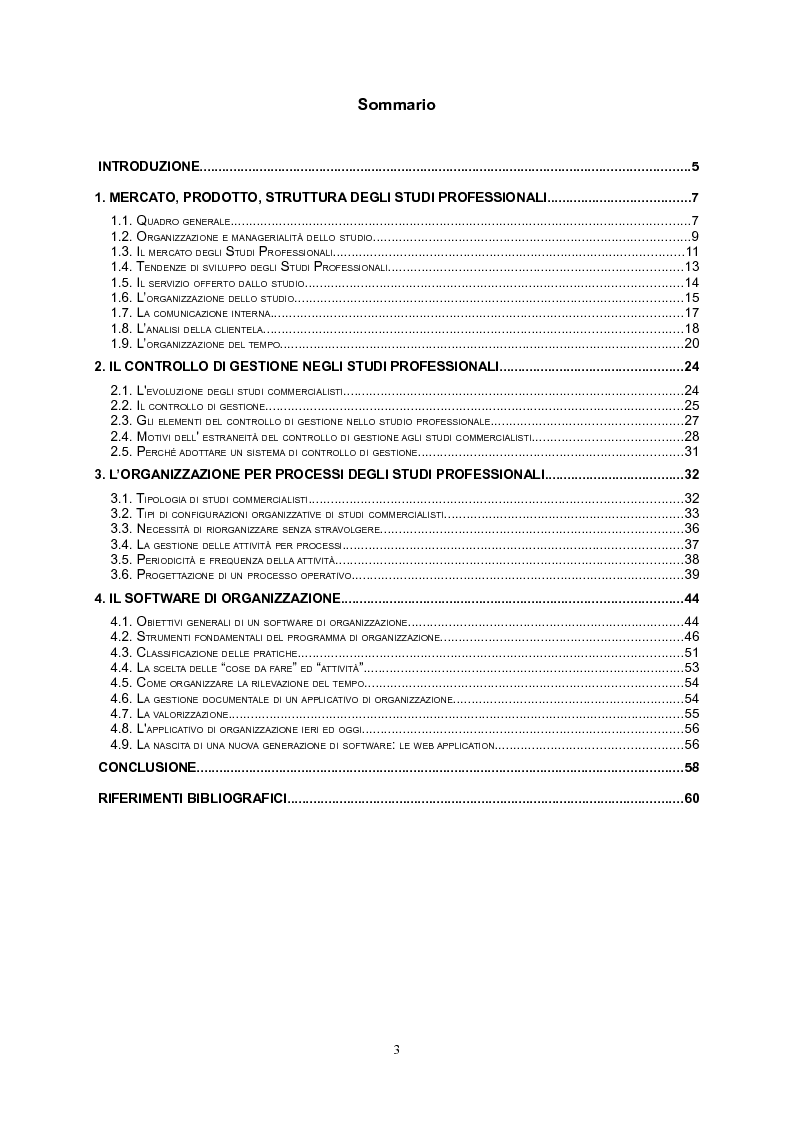 Indice della tesi: L'Organizzazione dello Studio Professionale, Pagina 1