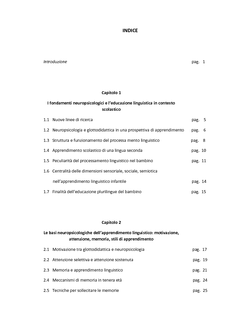 Indice della tesi: Sardegna e CLIL tra globalizzazione e identità, Pagina 1