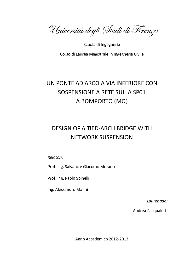 Anteprima della tesi: Un ponte ad arco a via inferiore con sospensione a rete sulla SP01 a Bomporto (MO), Pagina 1