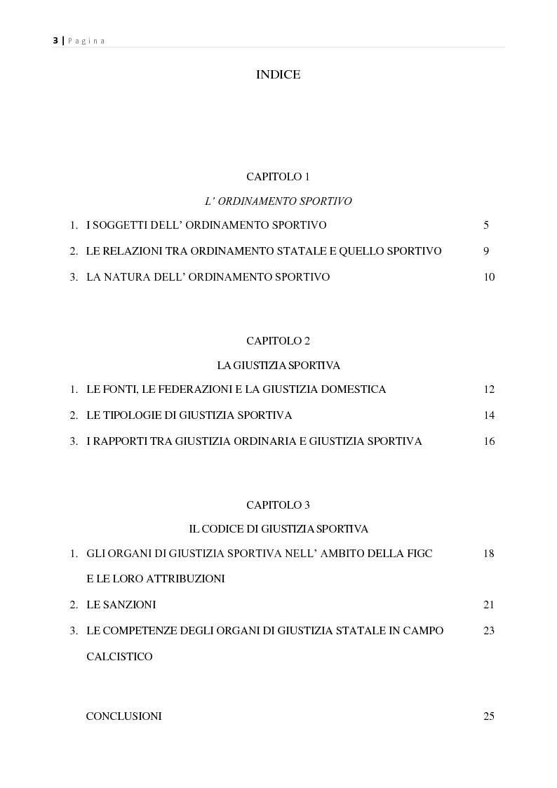 Indice della tesi: La giustizia sportiva della FIGC e la giustizia ordinaria, Pagina 1