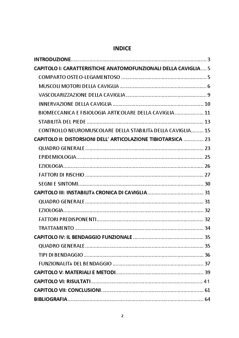 Indice della tesi: Efficacia del bendaggio funzionale nell'instabilità cronica di caviglia: revisione sistematica della letteratura, Pagina 1