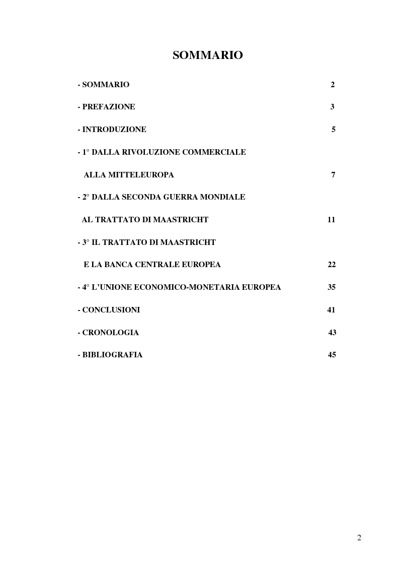 Indice della tesi: L'Euro: un'idea che nasce da lontano, Pagina 1