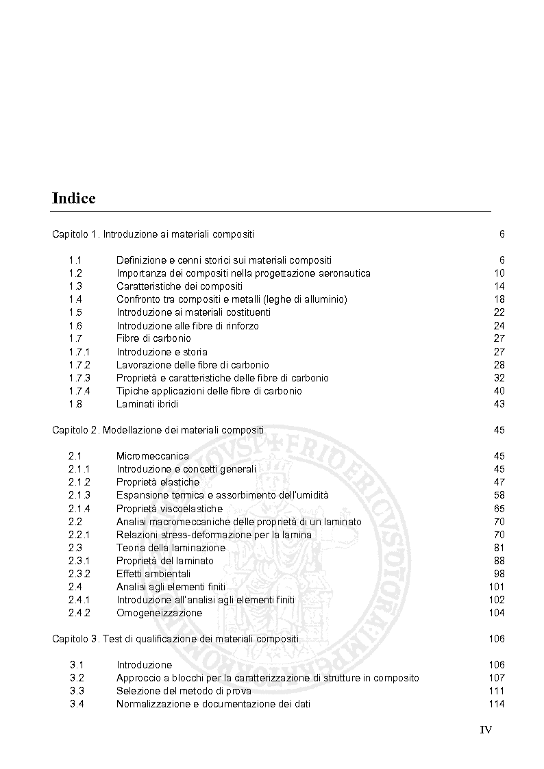 Indice della tesi: Prove sperimentali su materiali compositi in fibra di carbonio e calcolo degli ammissibili, Pagina 1