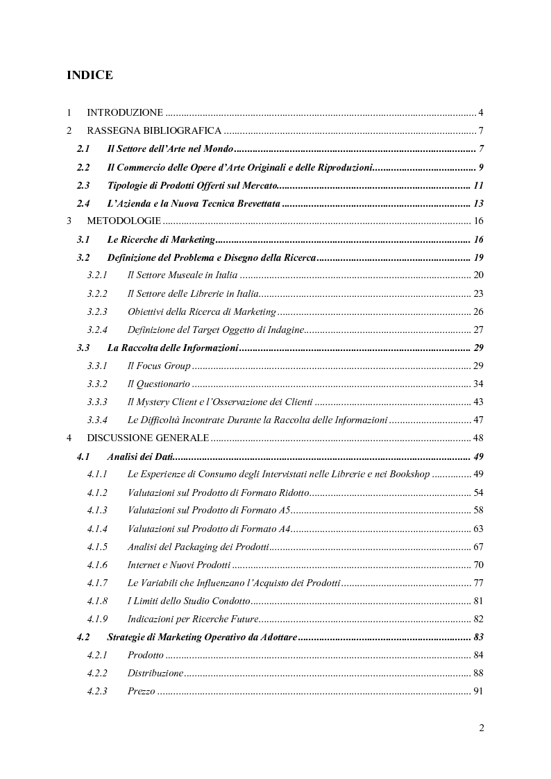Indice della tesi: Il Ruolo della Ricerca di Marketing nella Fase di Lancio di un Nuovo Prodotto nel Mercato dell’Arte: Il Caso ReliefArt della Progetto Leonardo S.a.s., Pagina 1