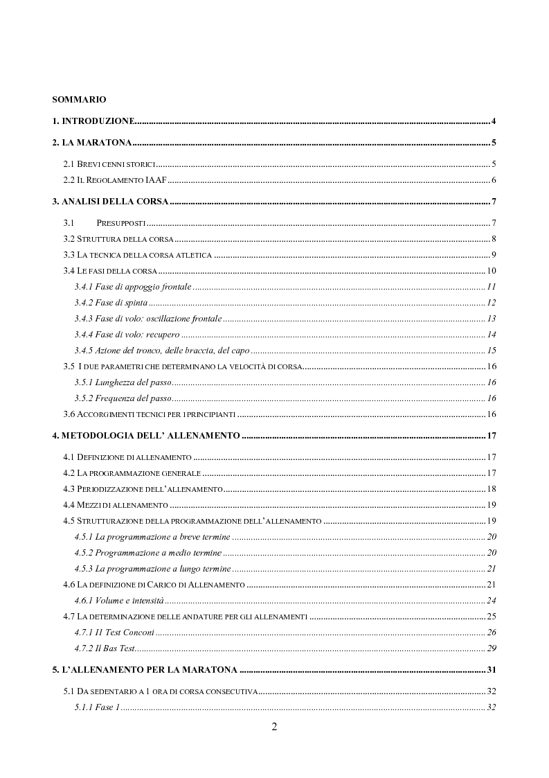 Indice della tesi: L'esordio nella maratona: esperienze ed esigenze del neo atleta, Pagina 1