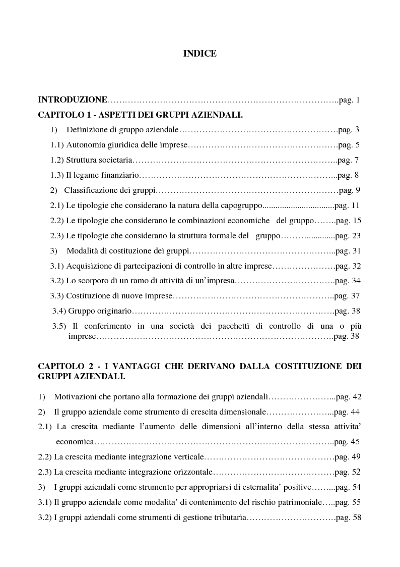 Indice della tesi: Aspetti della leva azionaria. Il gruppo IFI, Pagina 1