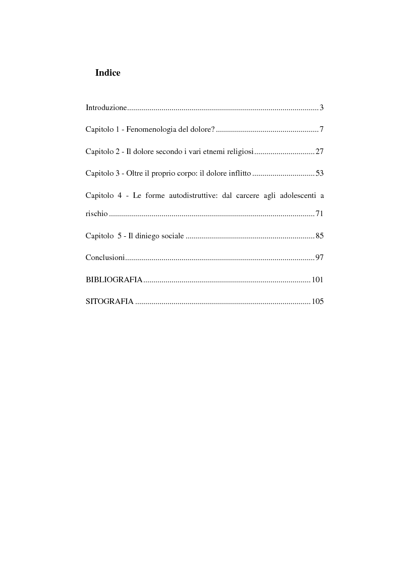 Indice della tesi: Il significato del dolore. Una lettura antropologica., Pagina 1