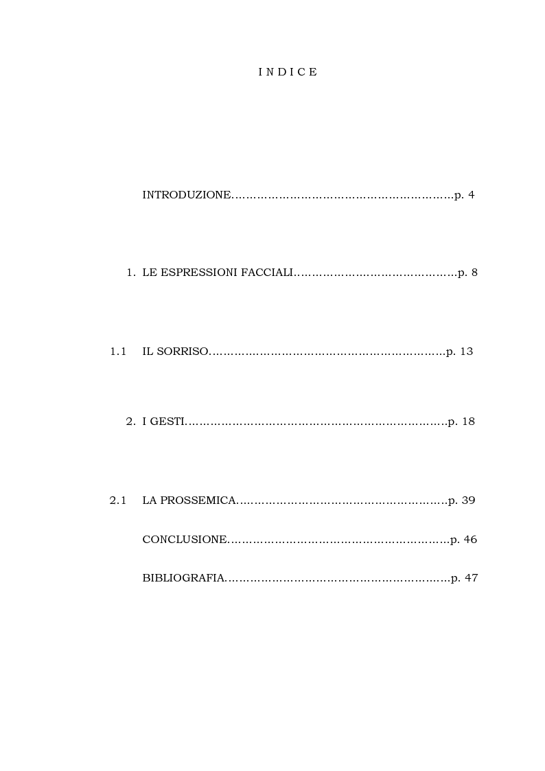 Indice della tesi: Il linguaggio del corpo, Pagina 1