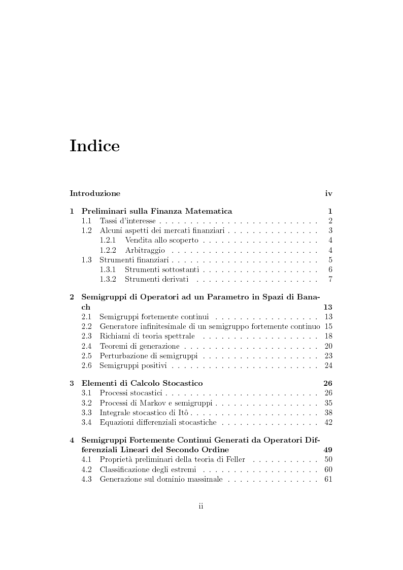 Indice della tesi: Modelli in finanza matematica: aspetti analitici e probabilistici, Pagina 1