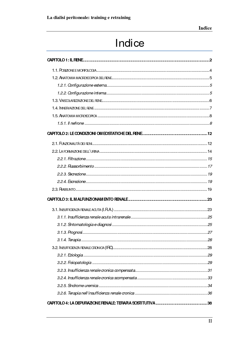 Indice della tesi: Dialisi peritoneale: training e retraining, Pagina 1