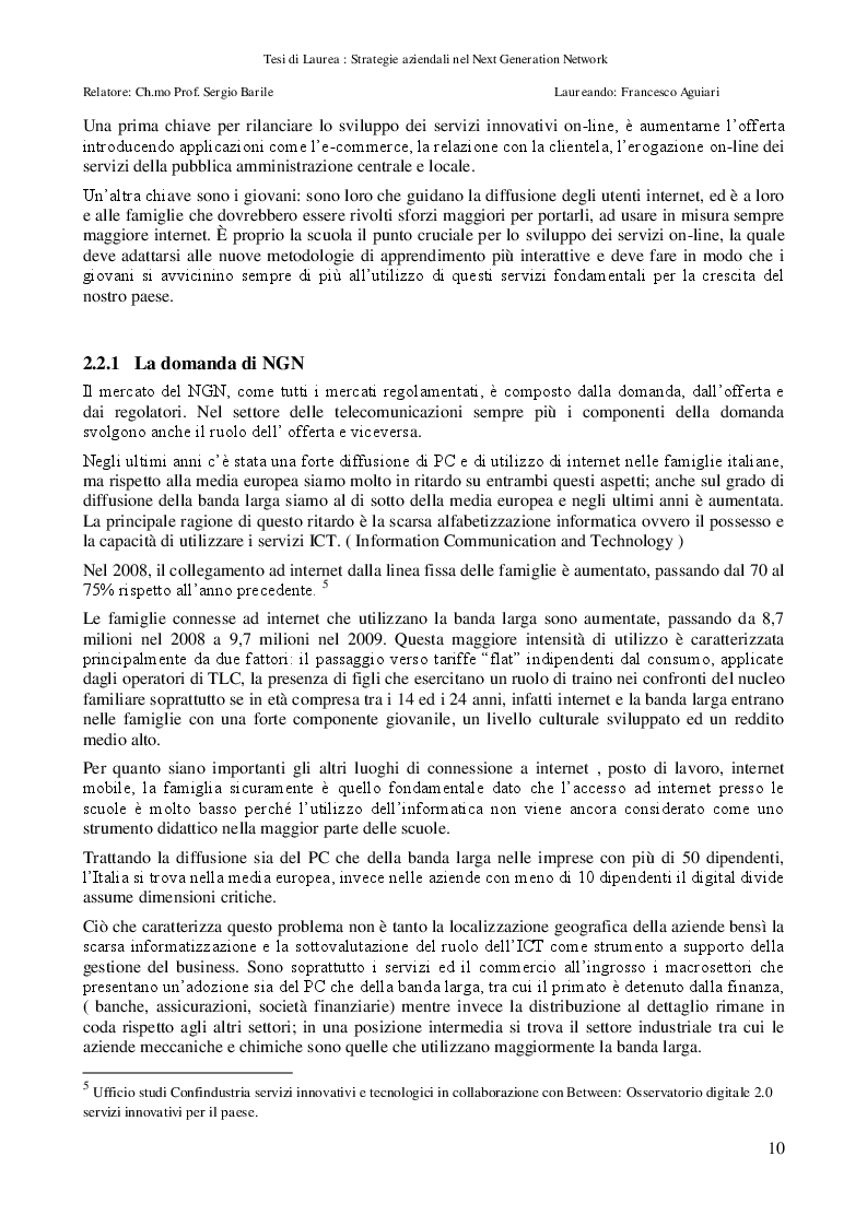 Estratto dalla tesi: Strategie Aziendali nel Next Generation Network