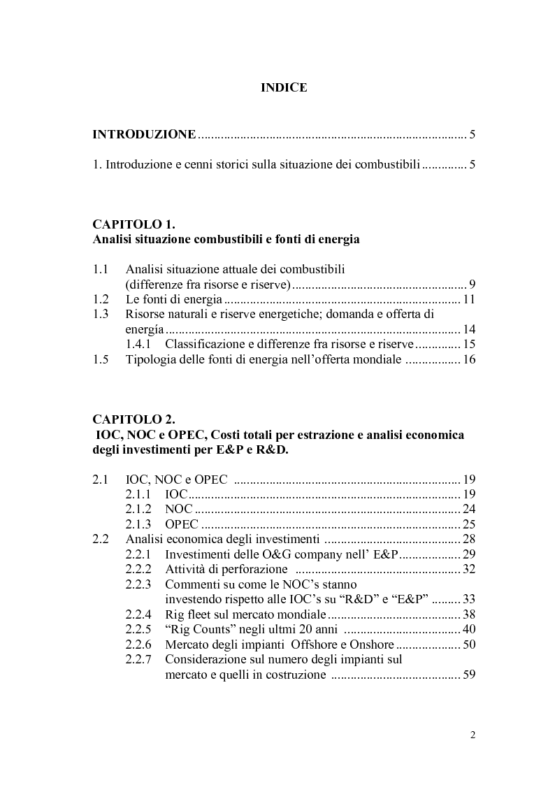 Indice della tesi: I giacimenti petroliferi: analisi tecniche ed economiche, Pagina 1