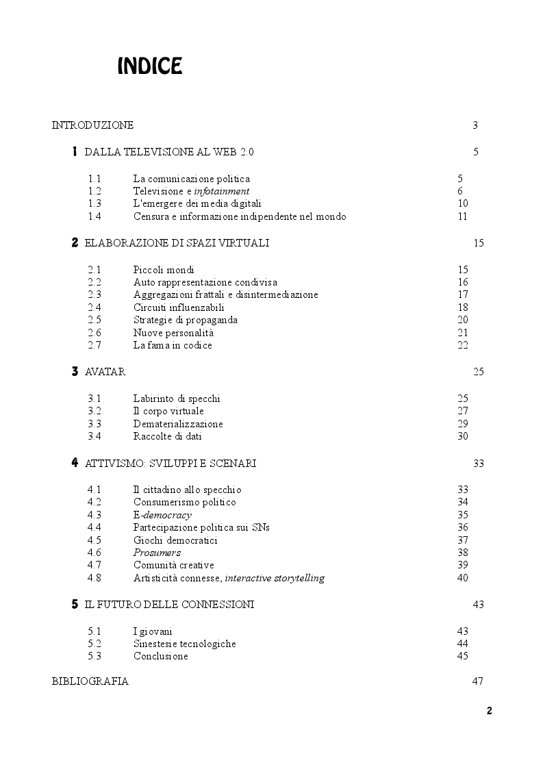 Indice della tesi: Social Network, Pagina 1