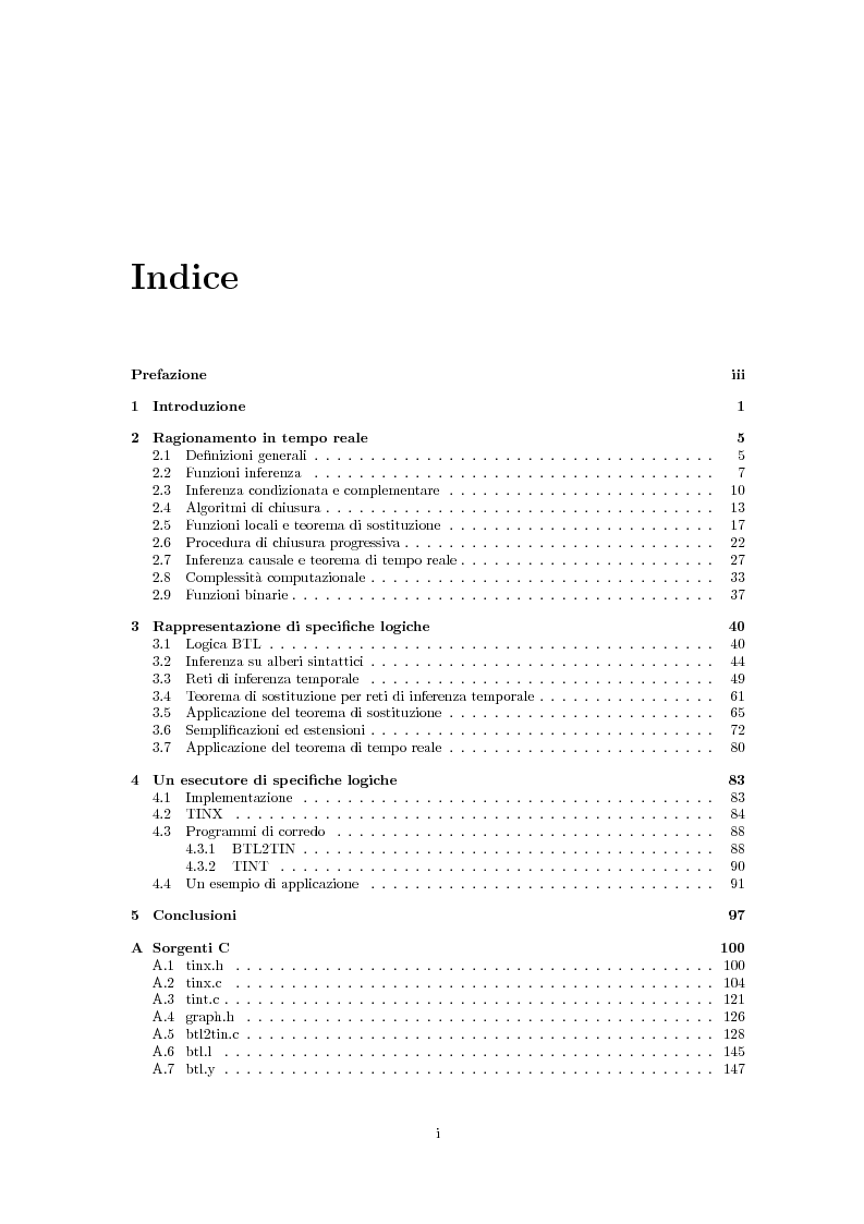 Indice della tesi: Un esecutore di specifiche logiche in tempo reale, Pagina 1