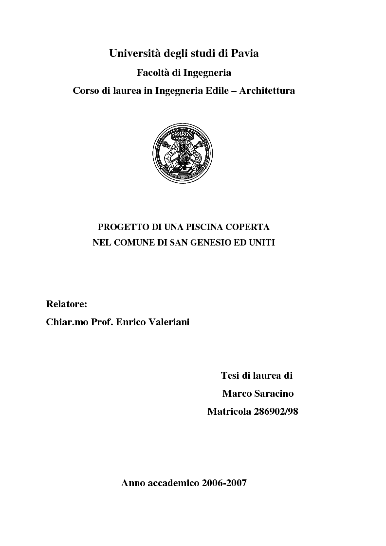 Anteprima della tesi: Progetto di una piscina coperta nel comune di San Genesio ed Uniti, Pagina 1